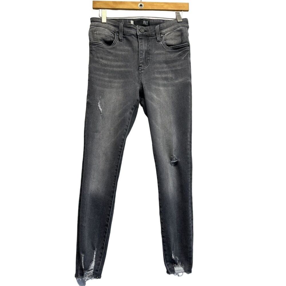KUT from the Kloth Grey Distressed Skinny Jeans Size 2 Raw‎ Hem High Rise Denim
